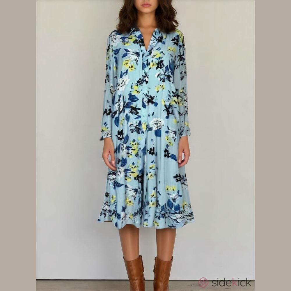 Diane Von Furstenberg Light Blue Floral Midi Dress